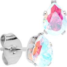 Load image into Gallery viewer, CZ Teardrop Aurora Stainless Steel Stud Earrings 3mm to 7mm