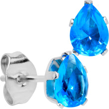 Load image into Gallery viewer, CZ Teardrop Aqua Stainless Steel Stud Earrings 3mm to 7mm