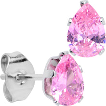 Load image into Gallery viewer, CZ Teardrop Pink Stainless Steel Stud Earrings 3mm to 7mm