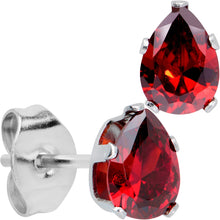 Load image into Gallery viewer, Red CZ Teardrop Stainless Steel Stud Earrings 3mm to 7mm