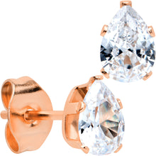 Load image into Gallery viewer, CZ Teardrop Clear Rose Gold Tone Stainless Steel Stud Earrings 3mm to 7mm