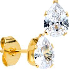 Load image into Gallery viewer, CZ Teardrop Clear Gold Tone Stainless Steel Stud Earrings 3mm to 7mm