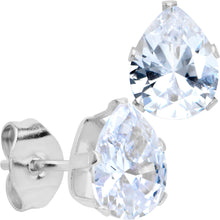 Load image into Gallery viewer, CZ Teardrop Clear Stainless Steel Stud Earrings 3mm to 7mm