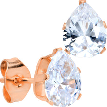 Load image into Gallery viewer, CZ Teardrop Clear Rose Gold Tone Stainless Steel Stud Earrings 3mm to 7mm