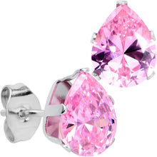 Load image into Gallery viewer, CZ Teardrop Pink Stainless Steel Stud Earrings 3mm to 7mm