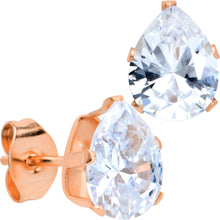 Load image into Gallery viewer, CZ Teardrop Clear Rose Gold Tone Stainless Steel Stud Earrings 3mm to 7mm