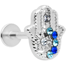 Load image into Gallery viewer, 16G 5/16 Clear Blue Gem Texture Hamsa Labret Monroe Tragus