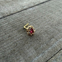 Load image into Gallery viewer, 20G 7mm Red Gem Gold Tone Regal Escutcheon L Shape Nose Ring