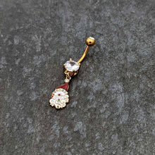Load image into Gallery viewer, Clear Gem Gold Tone Decorated Santa Christmas Holiday Dangle Belly Ring