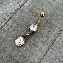 Load image into Gallery viewer, Clear Gem Gold Tone Decorated Santa Christmas Holiday Dangle Belly Ring