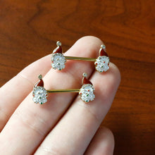 Load image into Gallery viewer, 14G 1/2 Clear Gem Gold Tone Decorated Santa Barbell Nipple Ring Set