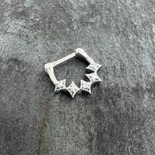 Load image into Gallery viewer, 16G 3/8 Clear Gem Textured Rhombus Arc Cartilage Clicker Ring