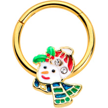 Load image into Gallery viewer, 16G 3/8 Clear Gem Gold Tone Happy Snowman Hinged Segment Ring