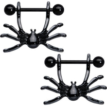 Load image into Gallery viewer, 14G 7/16 Black Crawly Spider Halloween Nipple Shield Set