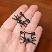 Load image into Gallery viewer, 14G 7/16 Black Crawly Spider Halloween Nipple Shield Set