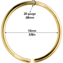 Load image into Gallery viewer, 20G 3/8 Gold Tone PVD Grade 23 Titanium Bendable Hoop Ring