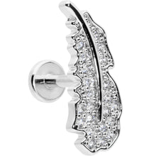 Load image into Gallery viewer, 16G 1/4 Clear CZ Gem Feather Internally Threaded Labret Tragus