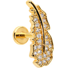 Load image into Gallery viewer, 16G 1/4 Clear CZ Gold Hue Feather Internal Threaded Labret Tragus