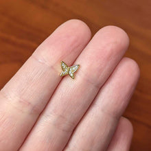 Load image into Gallery viewer, 16G 1/4 CZ Gem Gold Hue Butterfly Internal Thread Labret Tragus