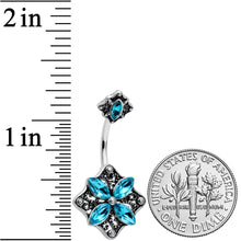 Load image into Gallery viewer, Blue Gem Baroque Rhombus Flower Double Mount Belly Ring
