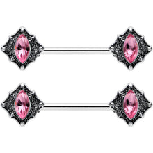 Load image into Gallery viewer, 14G 9/16 Pink Gem Rhombus Retro Barbell Nipple Ring Set