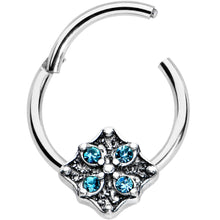 Load image into Gallery viewer, 16G 3/8 Blue Gem Floral Rhombus Baroque Hinged Segment Ring