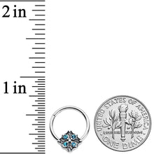 Load image into Gallery viewer, 16G 3/8 Blue Gem Floral Rhombus Baroque Hinged Segment Ring