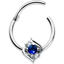Load image into Gallery viewer, 16G 3/8 Clear Blue Gem Oval Swirl Hinged Segment Ring