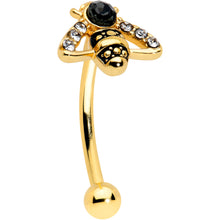 Load image into Gallery viewer, 16G 5/16 Clear Black Gem Gold Hue Angular Bee Curved Eyebrow Ring