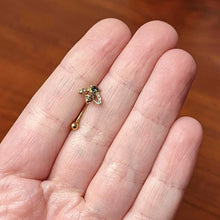Load image into Gallery viewer, 16G 5/16 Clear Black Gem Gold Hue Angular Bee Curved Eyebrow Ring