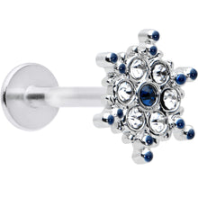 Load image into Gallery viewer, 16G 5/16 Clear Blue Gem Festive Snowflake Labret Monroe Tragus
