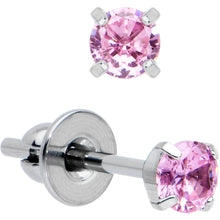 Load image into Gallery viewer, 3mm Pink CZ Gem Implant Grade Titanium Stud Earrings