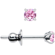 Load image into Gallery viewer, 3mm Pink CZ Gem Implant Grade Titanium Stud Earrings