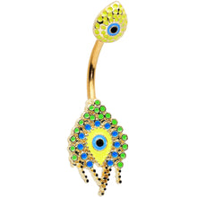 Load image into Gallery viewer, Gold Tone Bold Peacock Feather Double Mount Belly Ring