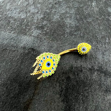 Load image into Gallery viewer, Gold Tone Bold Peacock Feather Double Mount Belly Ring