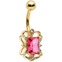 Load image into Gallery viewer, Clear Pink Gem Gold Tone Open Oblong Elegant Belly Ring