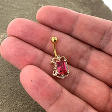 Load image into Gallery viewer, Clear Pink Gem Gold Tone Open Oblong Elegant Belly Ring