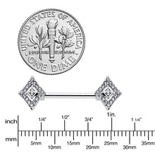 Load image into Gallery viewer, 14G 9/16 Clear Gem Double Rhombus Deco Barbell Nipple Ring Set