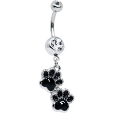 Load image into Gallery viewer, Clear Gem Textured Black Paw Print Dangle Belly Ring