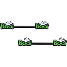Load image into Gallery viewer, 14G 9/16 Black Boo Smile Ghost Halloween Barbell Nipple Ring Set