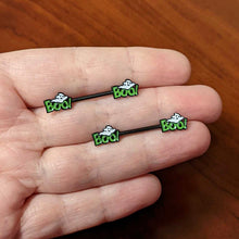 Load image into Gallery viewer, 14G 9/16 Black Boo Smile Ghost Halloween Barbell Nipple Ring Set