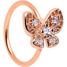 Load image into Gallery viewer, 20G 5/16 Clear Gem Rose Gold Tone Airy Butterfly Nose Hoop