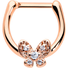 Load image into Gallery viewer, 16G 5/16 Clear Gem Rose Gold Tone Beauty Butterfly Cartilage Clicker