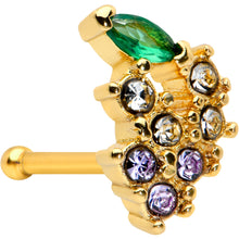 Load image into Gallery viewer, 20G 1/4 Clear Purple CZ Gem Gold Tone Bunch Grapes Nose Bone