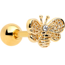 Load image into Gallery viewer, 16G 1/4 Clear Gem Gold Tone Beauty Bee Cartilage Tragus Earring