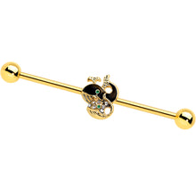 Load image into Gallery viewer, 14G Clear Gem Gold Tone Mom Baby Whale Industrial Barbell 38mm