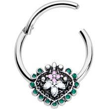 Load image into Gallery viewer, 16G 3/8 Stylized Pink Green Abstract Leaf Hinged Segment Ring