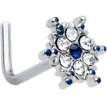 Load image into Gallery viewer, 20G 1/4 Clear Blue Gem Festive Snowflake L Shape Nose Ring