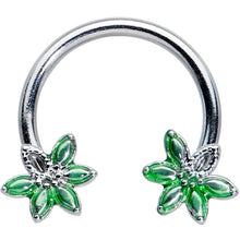 Load image into Gallery viewer, 16G 3/8 Green Gem Texture Loopy Pot Leaf Horseshoe Curved Barbell