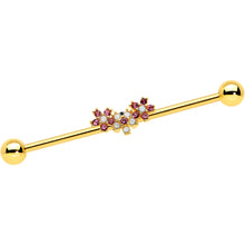 Load image into Gallery viewer, 14G White Faux Opal Gold Hue Bunch Flower Industrial Barbell 38mm
